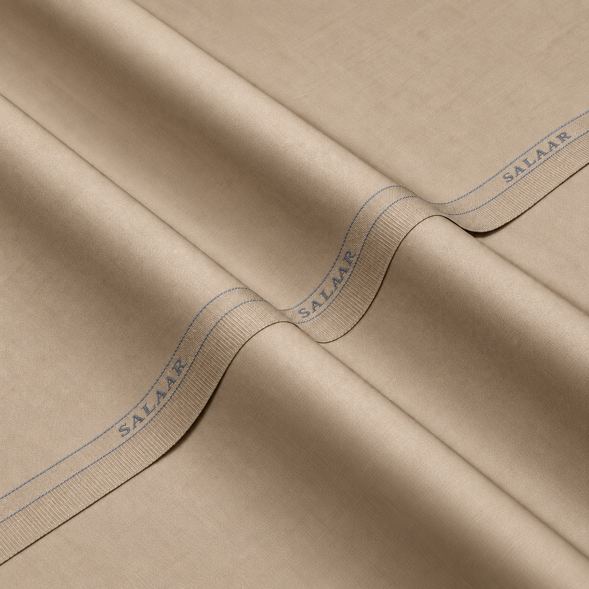 SALAAR Desert Cashmere Signature Blend fabric with woven SALAAR selvedge border