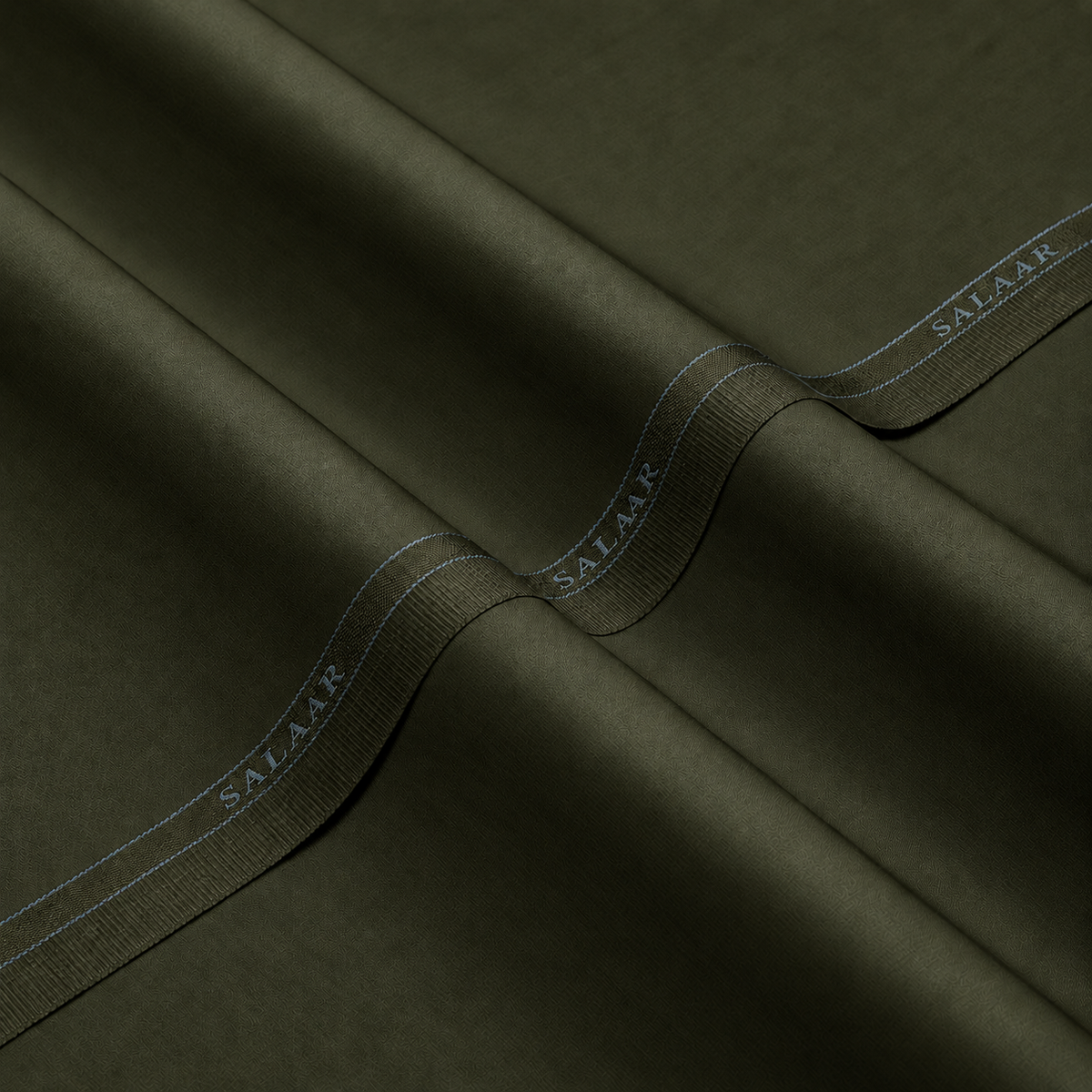 SALAAR Olive Imperial Signature Blend fabric with woven SALAAR selvedge border