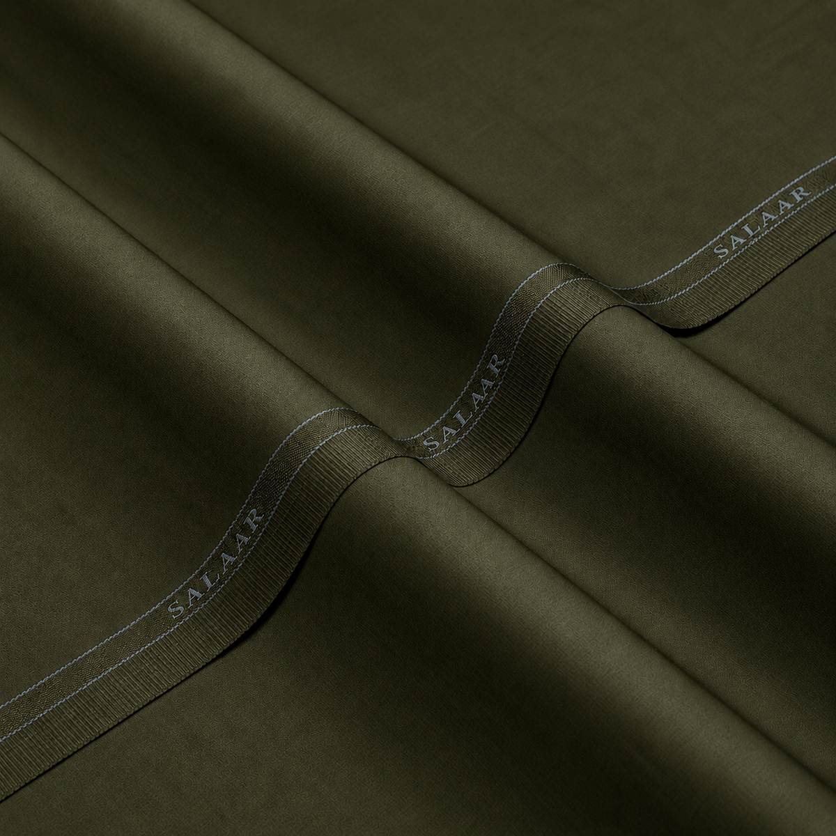 SALAAR Olive Reserve Summer Blend fabric with woven SALAAR selvedge border