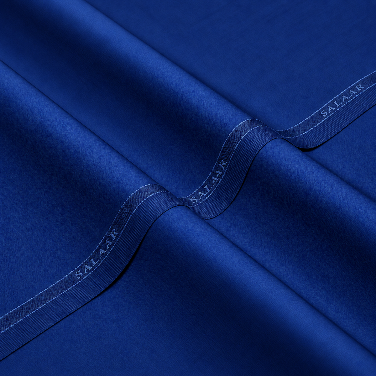 SALAAR Royal Cobalt Blue Signature Blend fabric with woven SALAAR selvedge border
