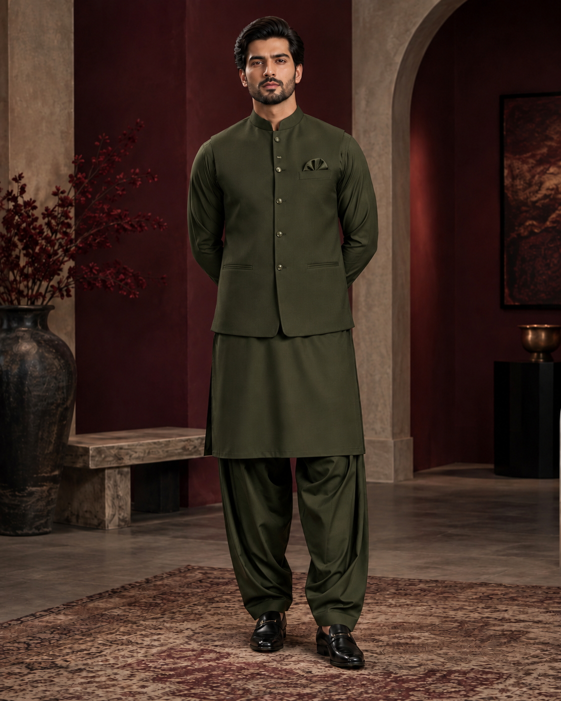 Salaar Olive Imperial Signature Blend with matching waistcoat