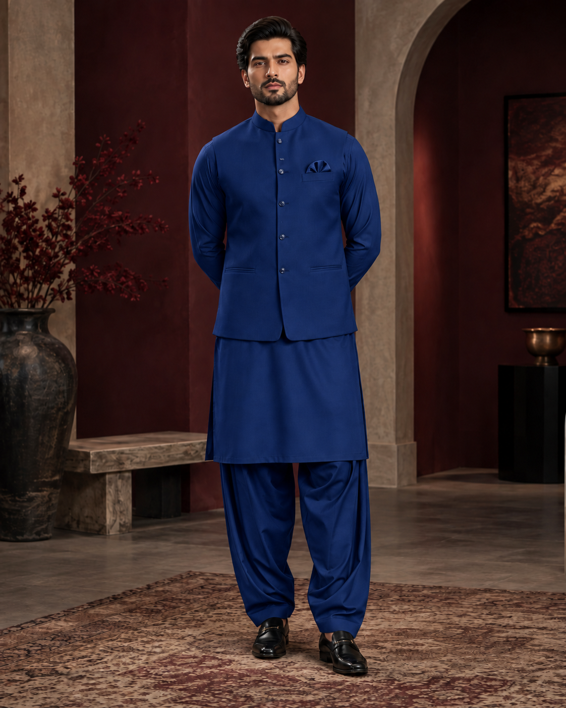 Salaar Royal Cobalt Signature Blend with matching waistcoat