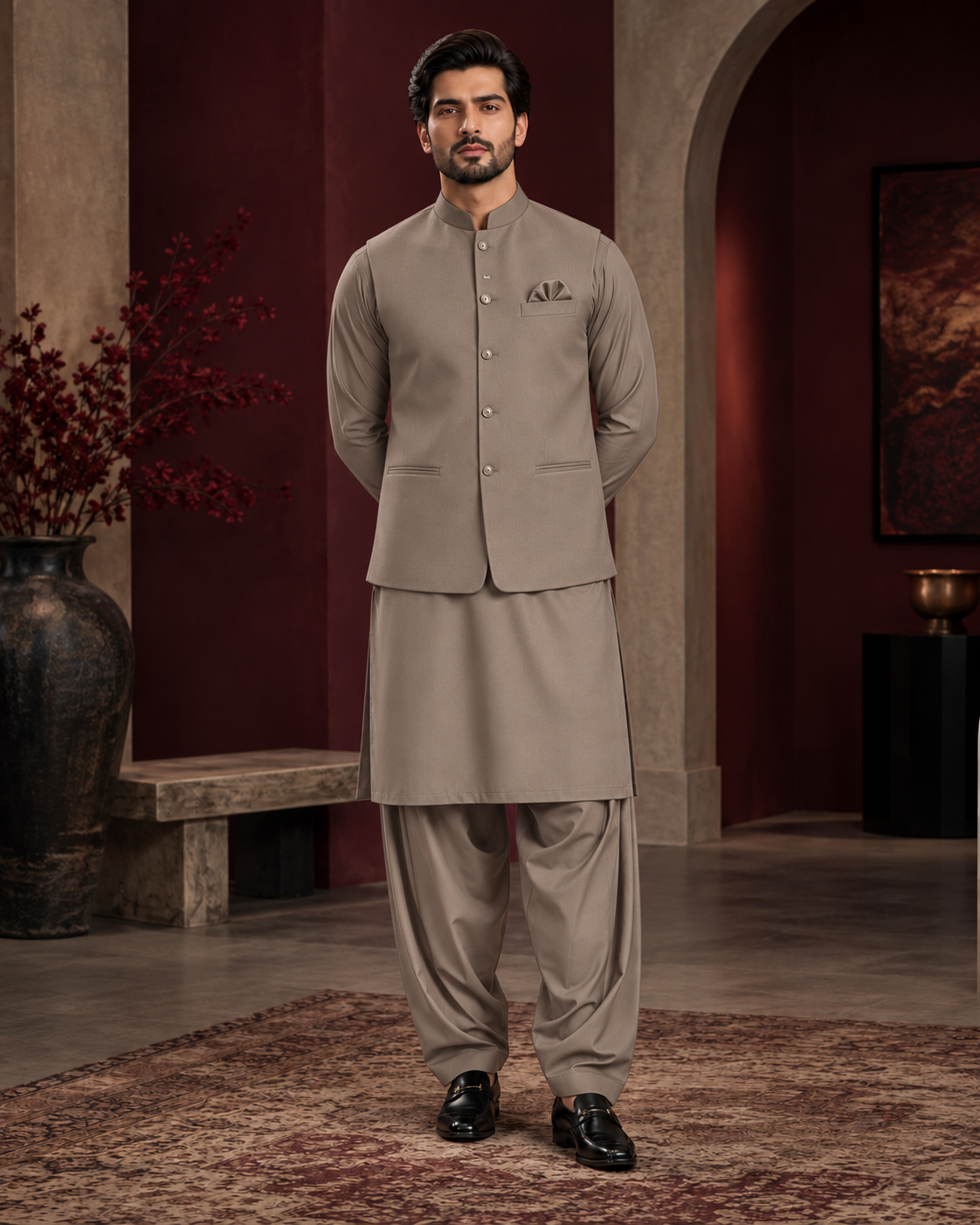 Salaar Taupe Royale Signature Blend with matching waistcoat